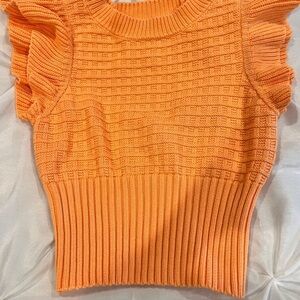LUMIERE Orange Ruffled Knit Top size S